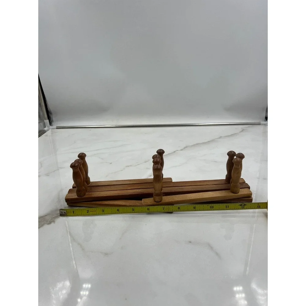 VTG Wood Accordion Wall Rack Expandable 10 Peg Hat Coat Mug Rack Natural Wood